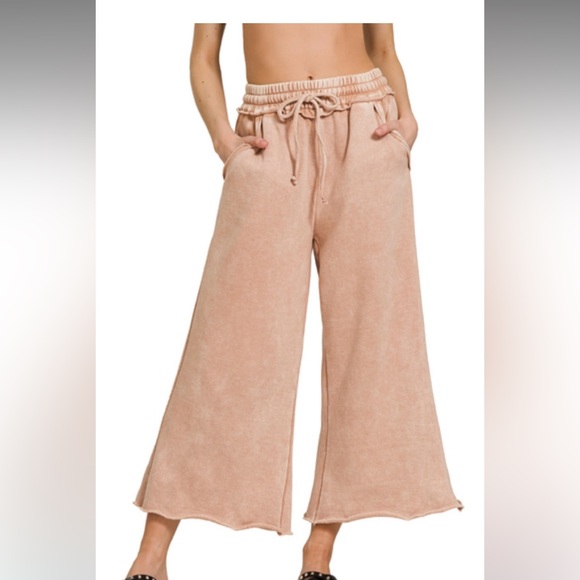 10 Acid Washed French Terry Palazzo Pants - Picture 2 of 3